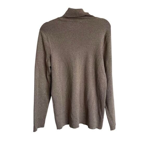 Chico's Sweater Womens Size 2 Large Gold Turtleneck Metallic Shimmer Pullover - Picture 2 of 10